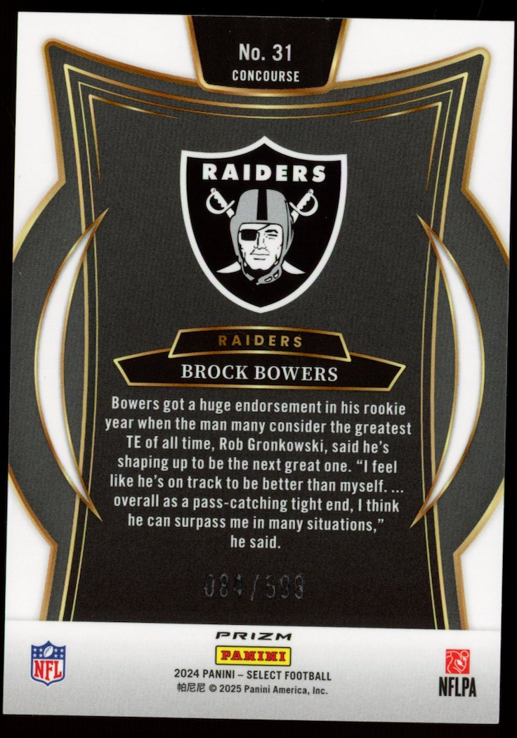 BROCK BOWERS 2024 Panini Select Rookie Green Shock Prizm /599 #31 Raiders