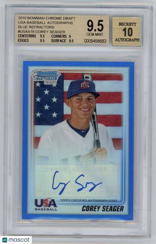 COREY SEAGER 2010 Bowman Chrome Draft Blue Refractor Auto /99 BGS 9.5 GEM MINT