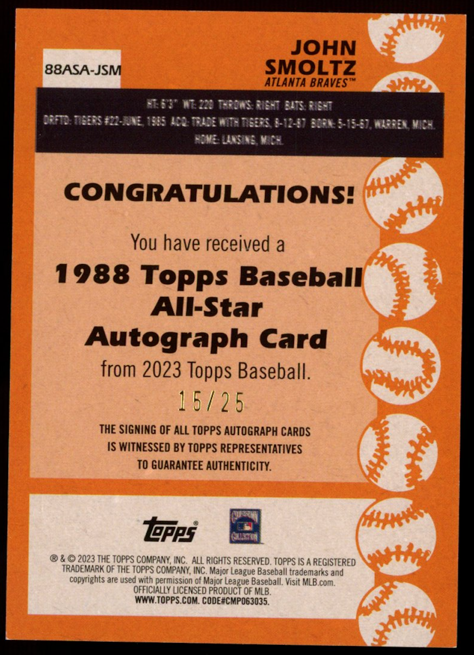 JOHN SMOLTZ 2023 Topps National League All-Star Auto /25 #88AS-JSM Braves