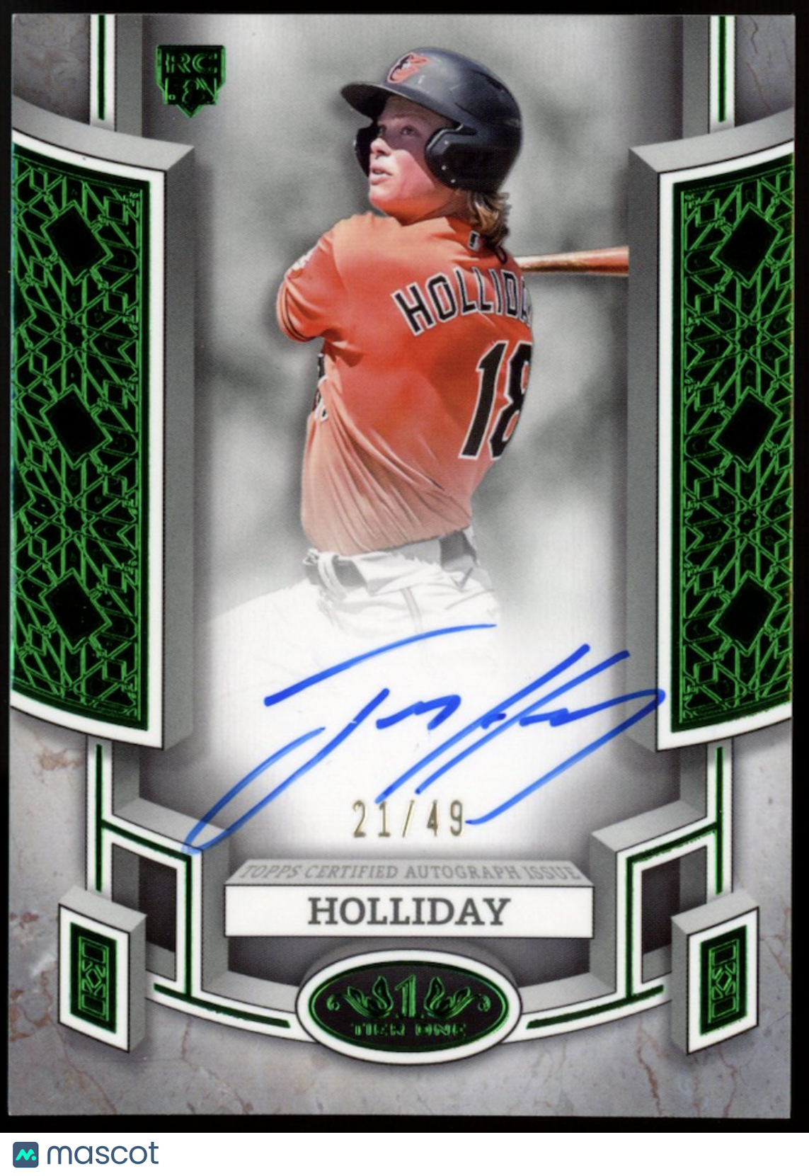 JACKSON HOLLIDAY 2024 Topps Tier One Breakout Rookie Auto Green /49 Orioles