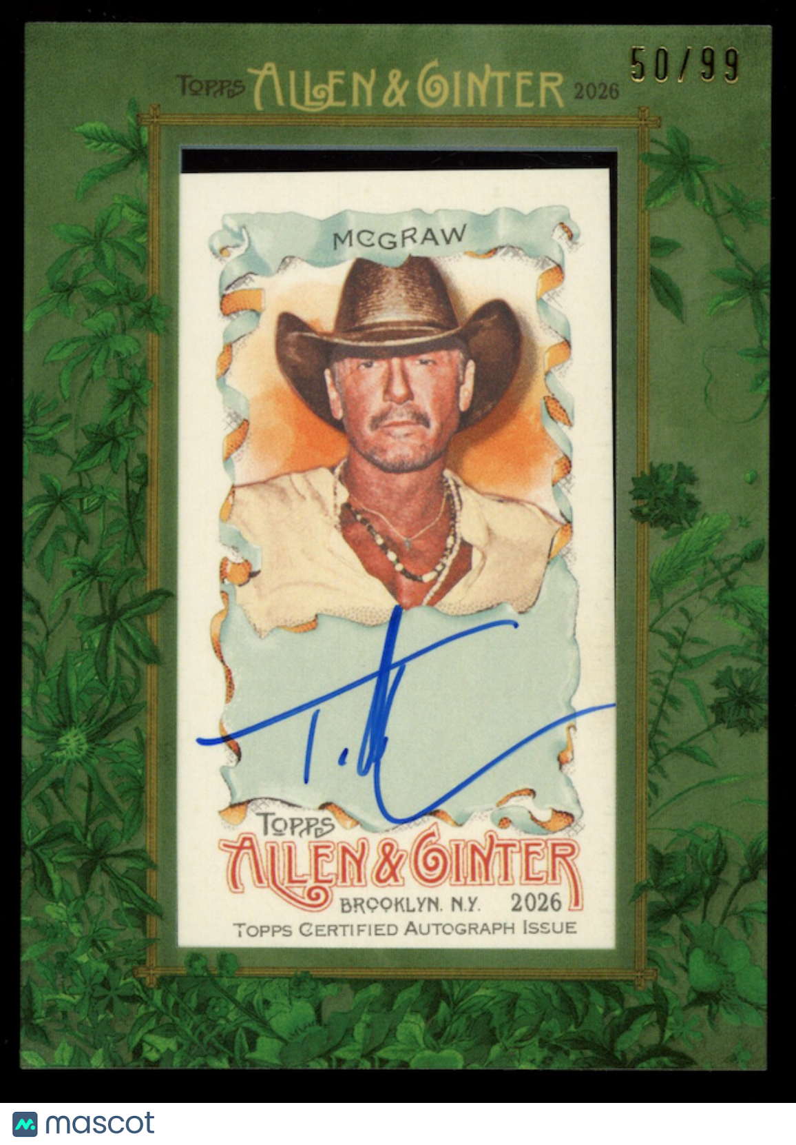 TIM MCGRAW 2026 Topps Allen & Ginter Mini Framed Auto Green /99 #MA-TM