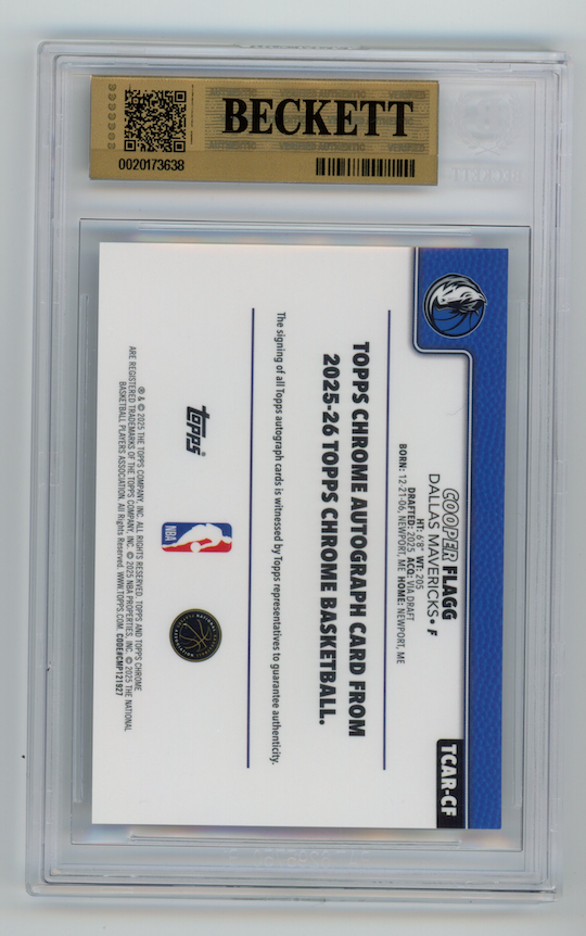 COOPER FLAGG 2025-26 Topps Chrome Rookie Auto #TCARCF BGS 9.5 Mavericks