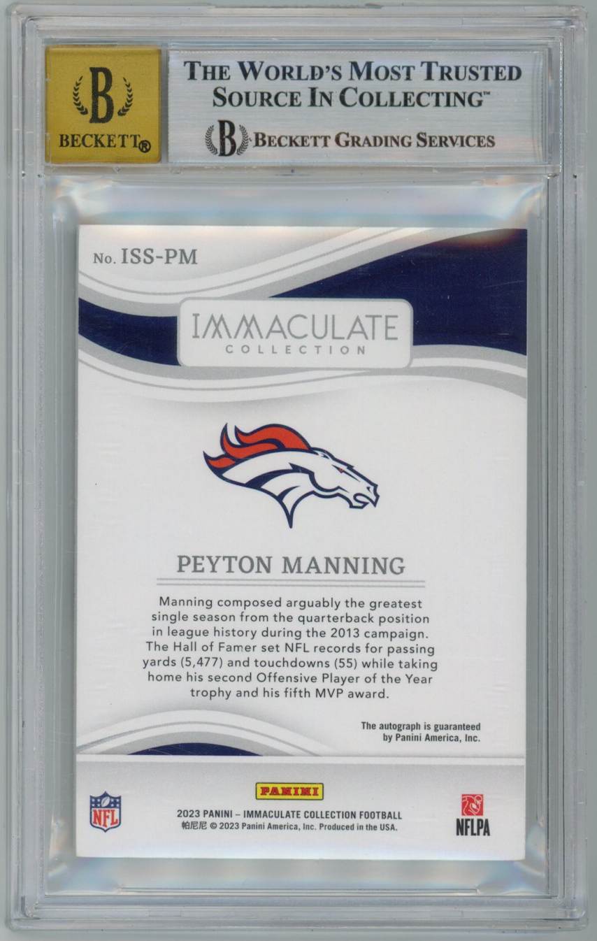 PEYTON MANNING 2023 Panini Immaculate Seasons Signatures Auto /25 BGS 8 Broncos
