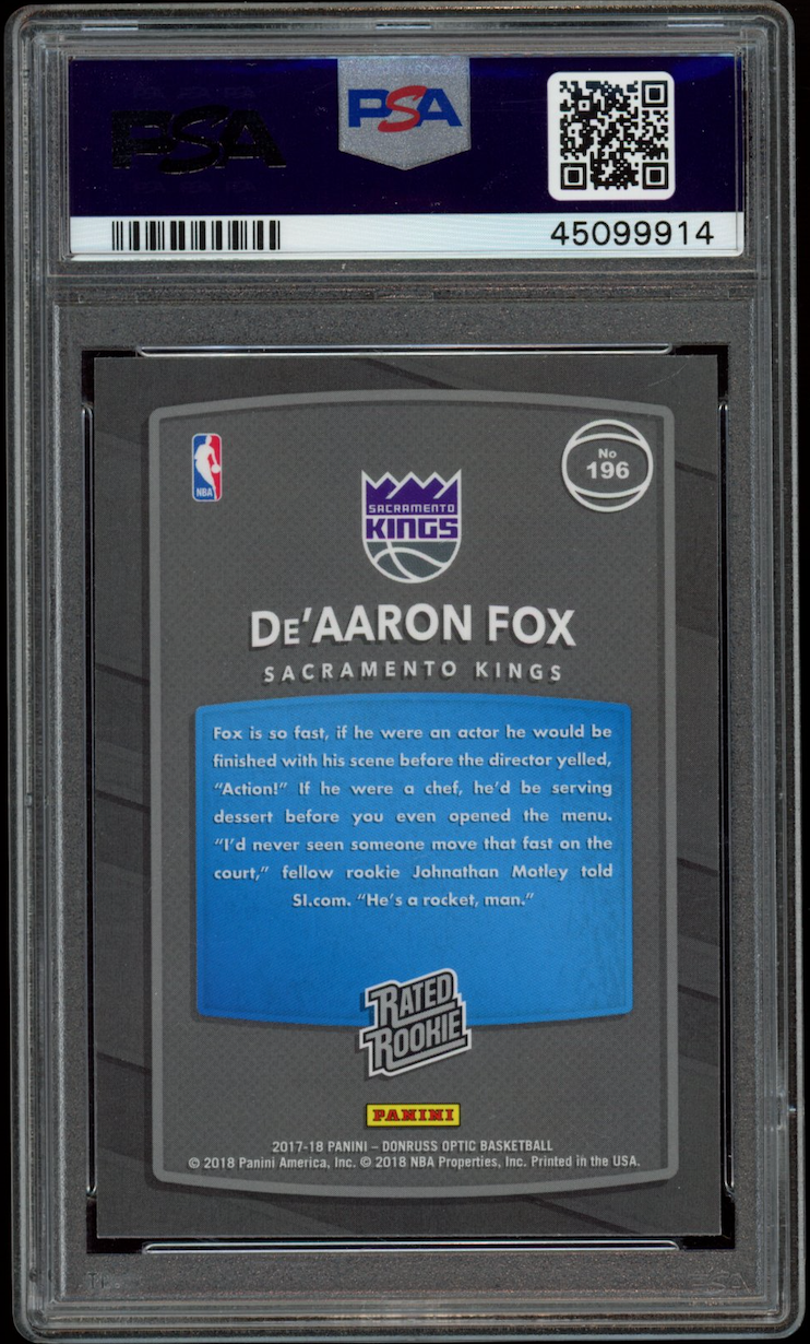 DE'AARON FOX 2017 Panini Donruss Optic Rated Rookie #196 PSA 10 Kings