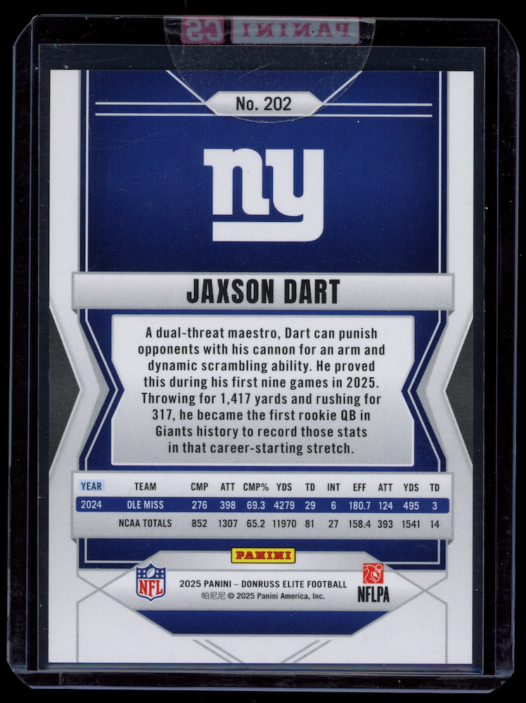 JAXSON DART 2025 Panini Donruss Elite Mystery Rookie Sealed /999 #202 Giants
