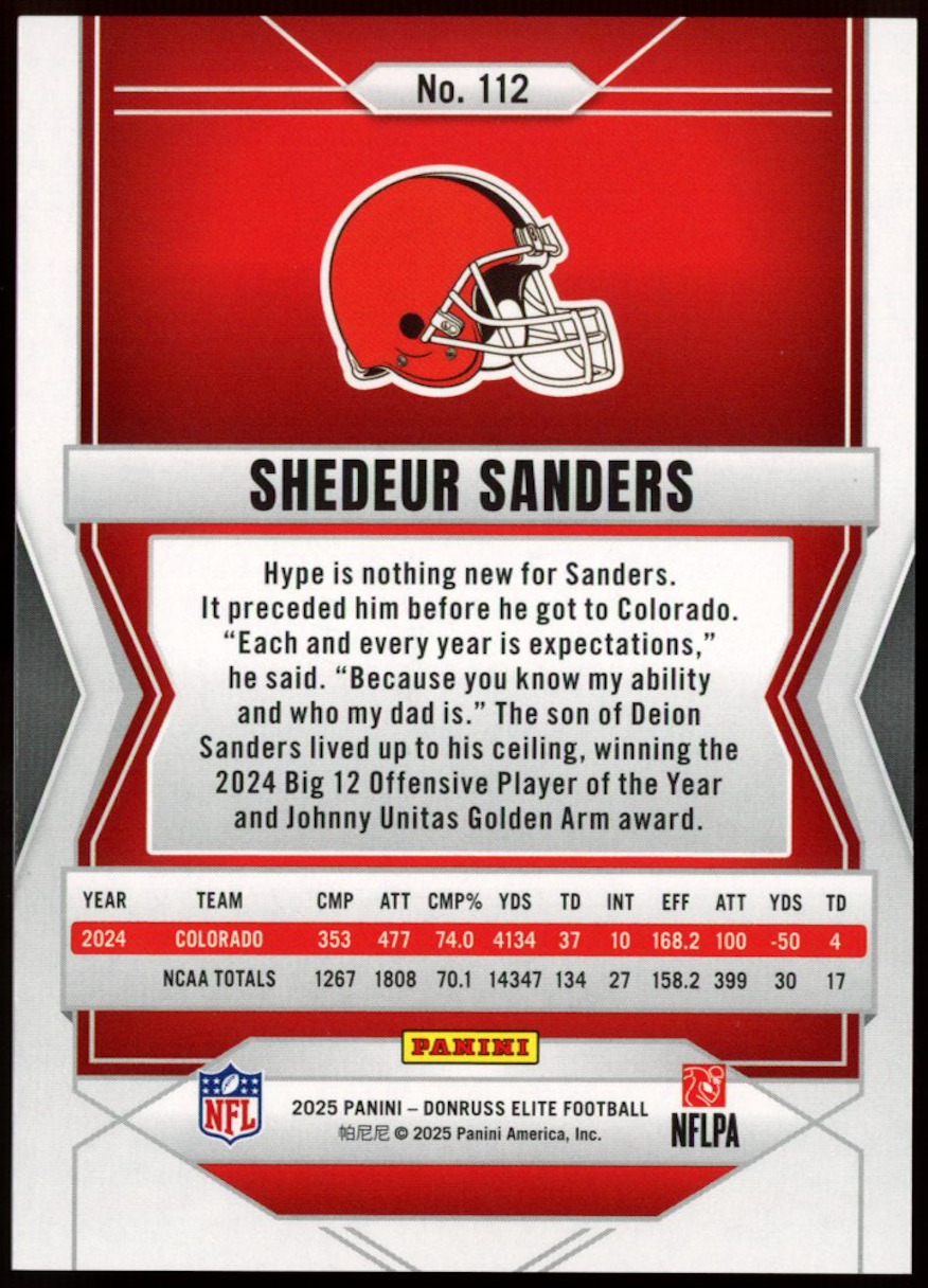 SHEDEUR SANDERS 2025 Panini Donruss Elite Status Green /999 Rookie #112 Browns
