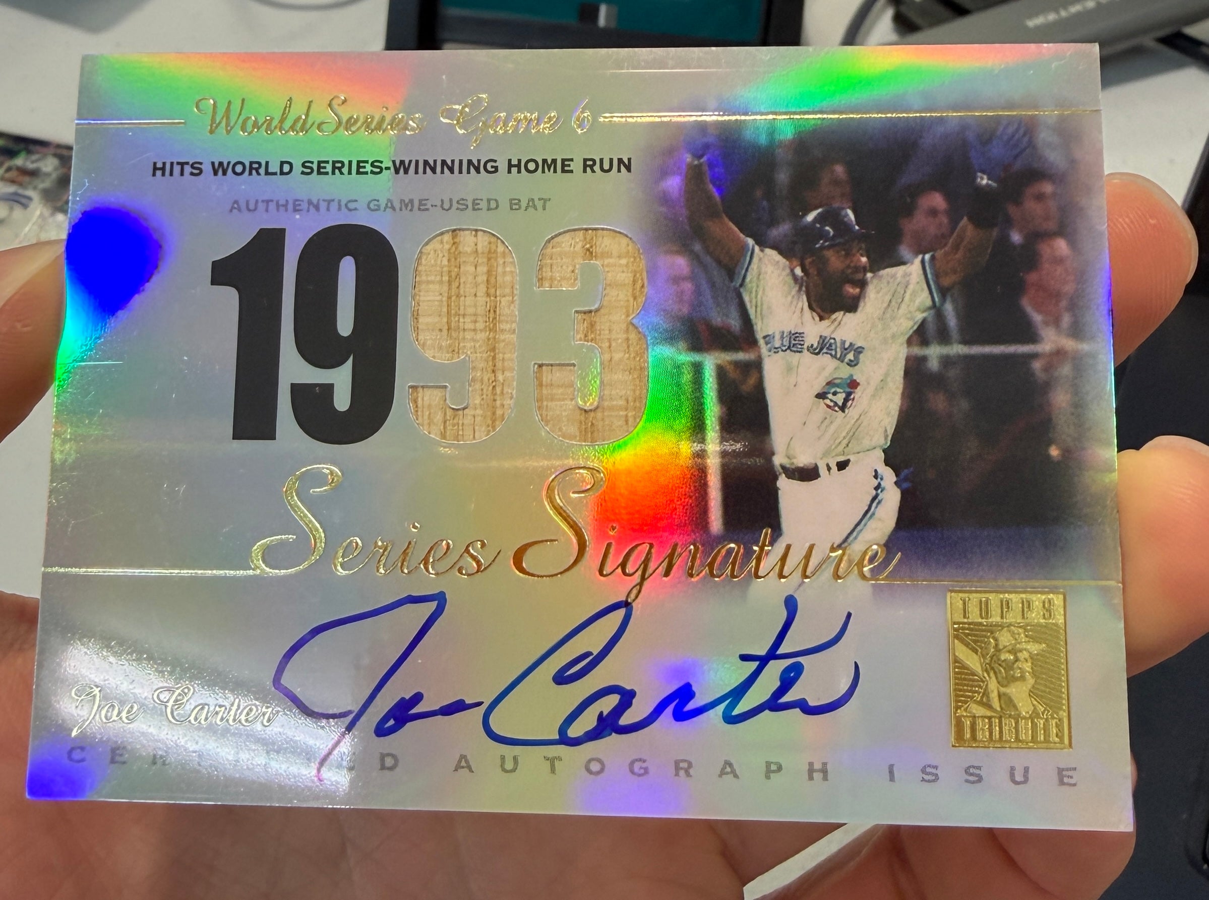 JOE CARTER 2003 Topps Tribute World Series Bat Relic Auto #SSA-JC Blue Jays