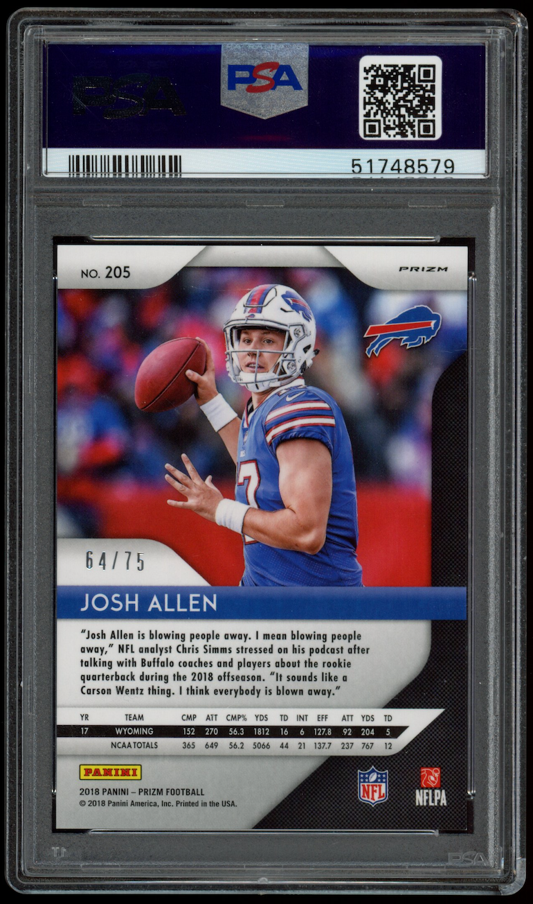 JOSH ALLEN 2018 Panini Prizm Rookie Green Crystals /75 #206 PSA 9 Bills