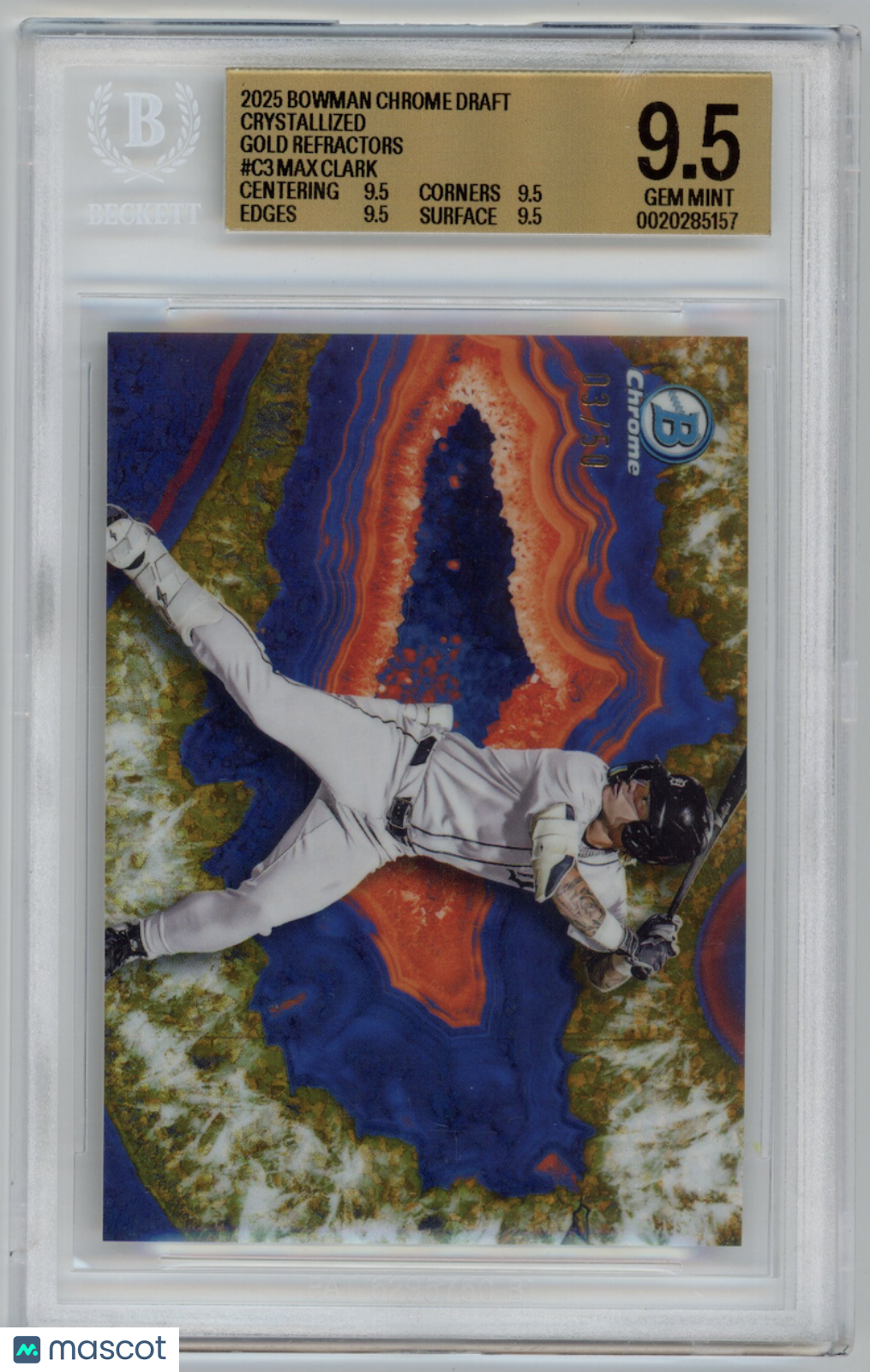 MAX CLARK 2025 Bowman Chrome Draft Crystallized Gold Refractor /50 #C3 BGS 9.5