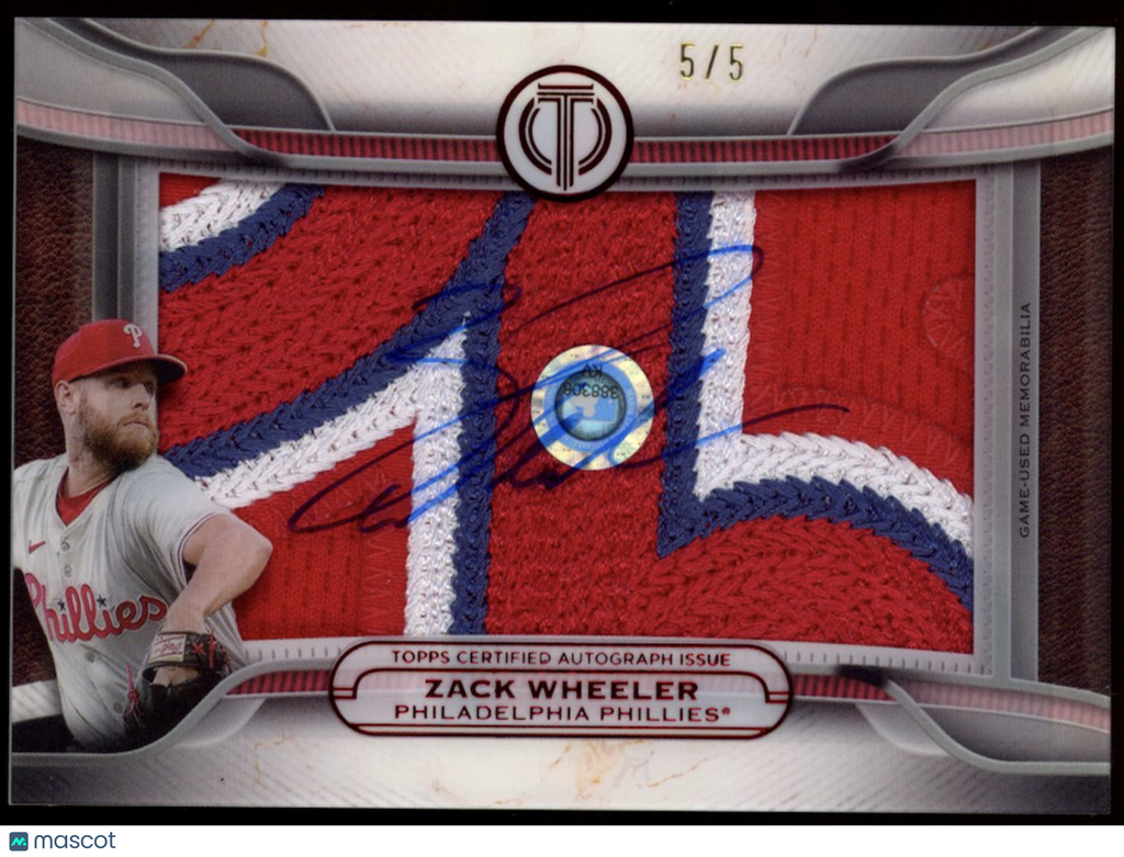 ZACK WHEELER 2025 Topps Tribute Prime Patch Relic Auto /5 Phillies #PPA-ZW