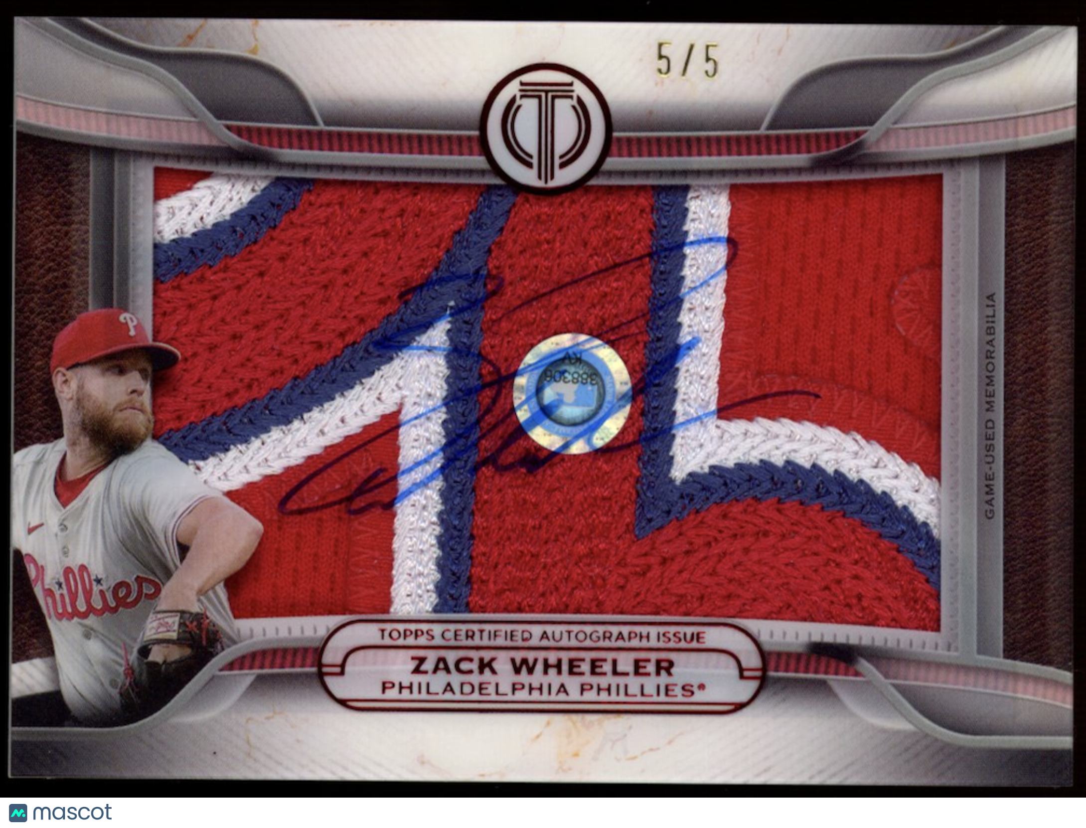 ZACK WHEELER 2025 Topps Tribute Prime Patch Relic Auto /5 Phillies #PPA-ZW