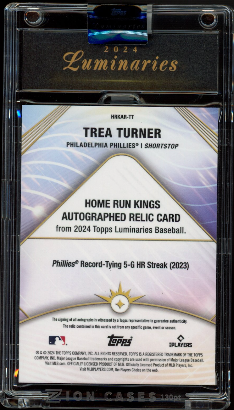 TREA TURNER 2024 Topps Luminaries Game Used Patch Auto Purple /3 Phillies