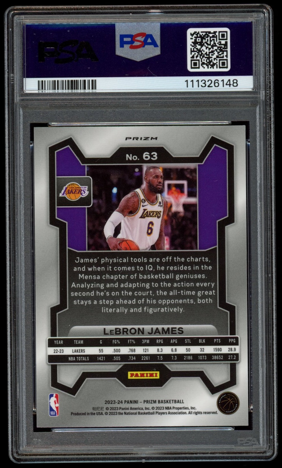 LEBRON JAMES 2023 Panini Prizm Red White Blue #63 PSA 10 Lakers