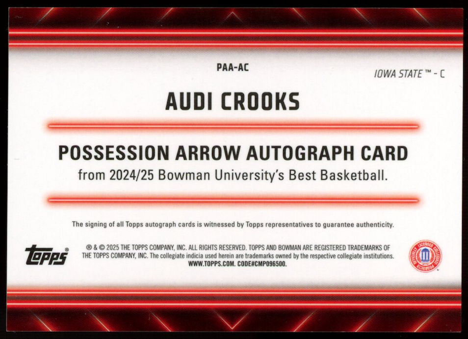 AUDI CROOKS 2024-25 Bowman U Best Possession Arrow Auto Gold /10 Iowa State