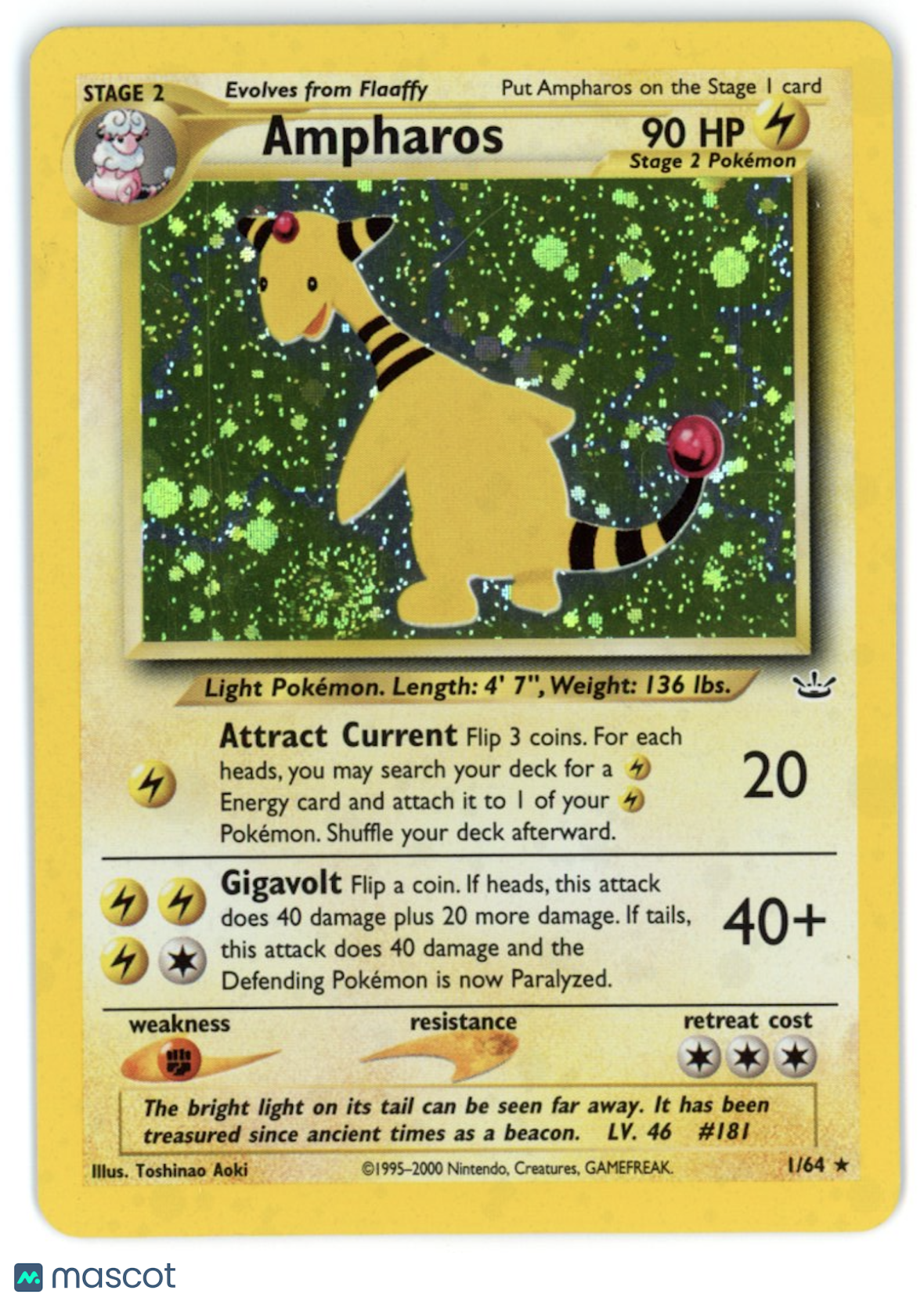 AMPHAROS 2000 Pokemon TCG Neo Revelation Holo Rare #1/64