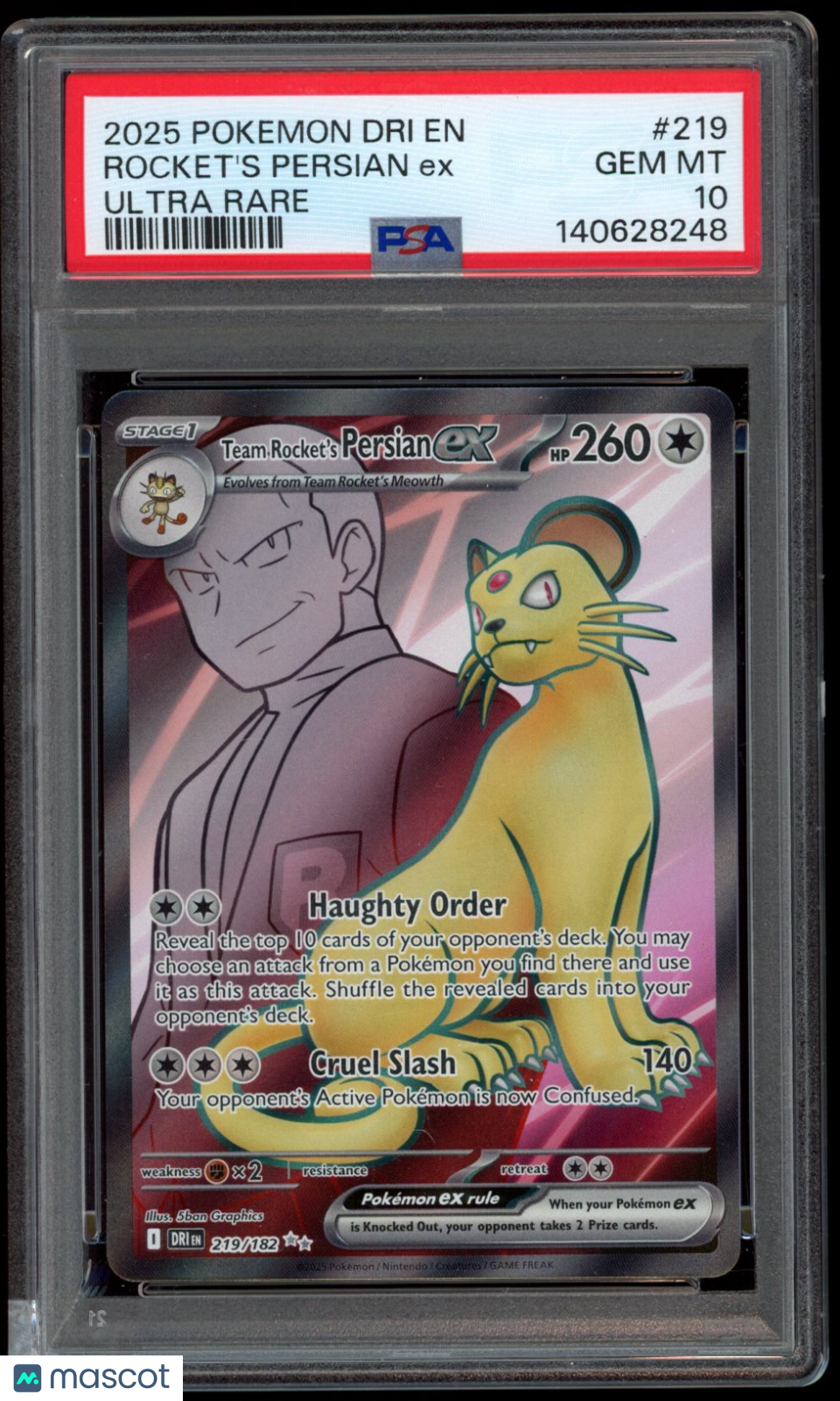 TEAM ROCKET'S PERSIAN EX 2025 Pokemon SV Destined Rivals #219 Ultra Rare PSA 10