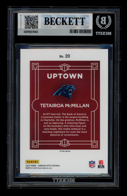 TETAIROA MCMILLAN 2025 Donruss Optic Rookie Uptown Case Hit SSP #20 BGS 9