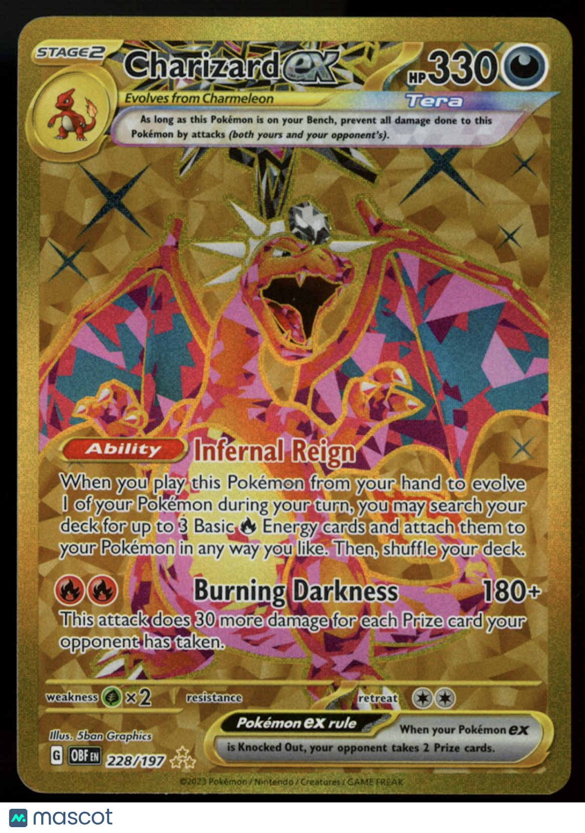 CHARIZARD 2023 Pokemon SV03 Obsidian Flames Gold Hyper Rare #228/197