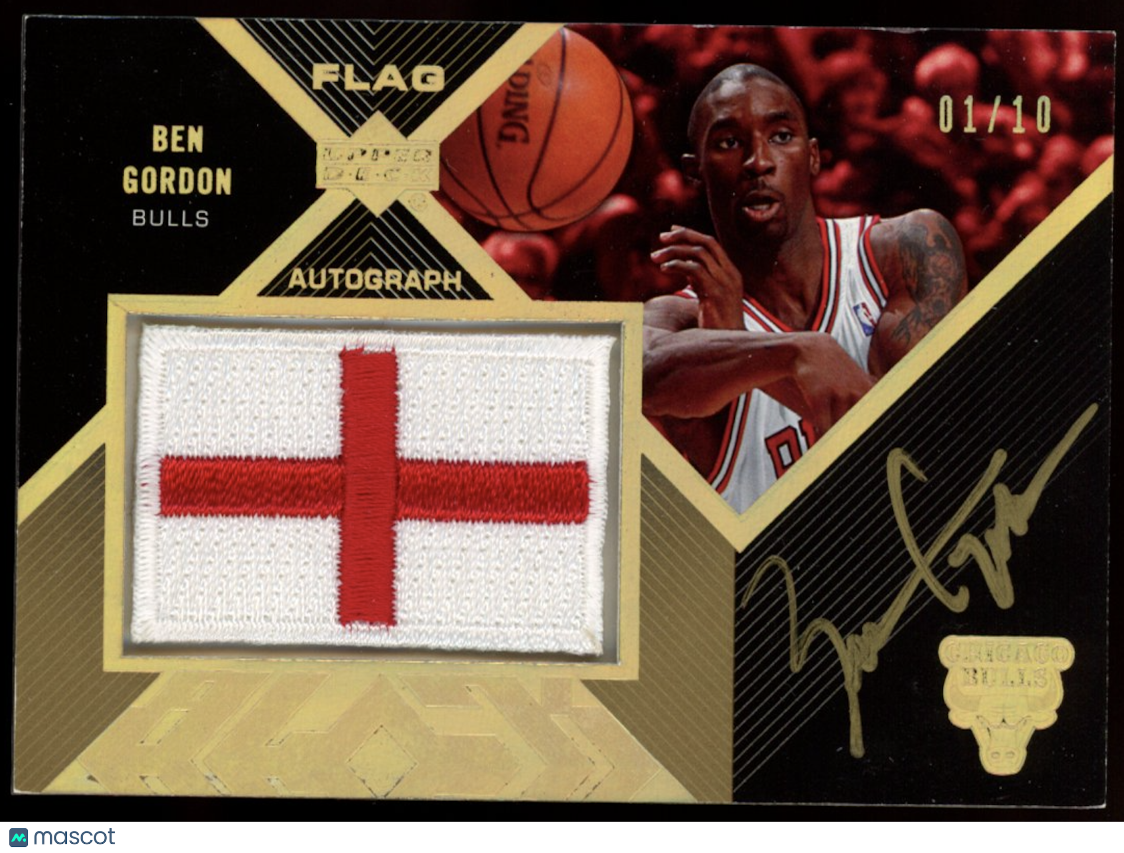 BEN GORDON 2007-08 Upper Deck Black Flag Patch Auto Gold /10 Chicago Bulls
