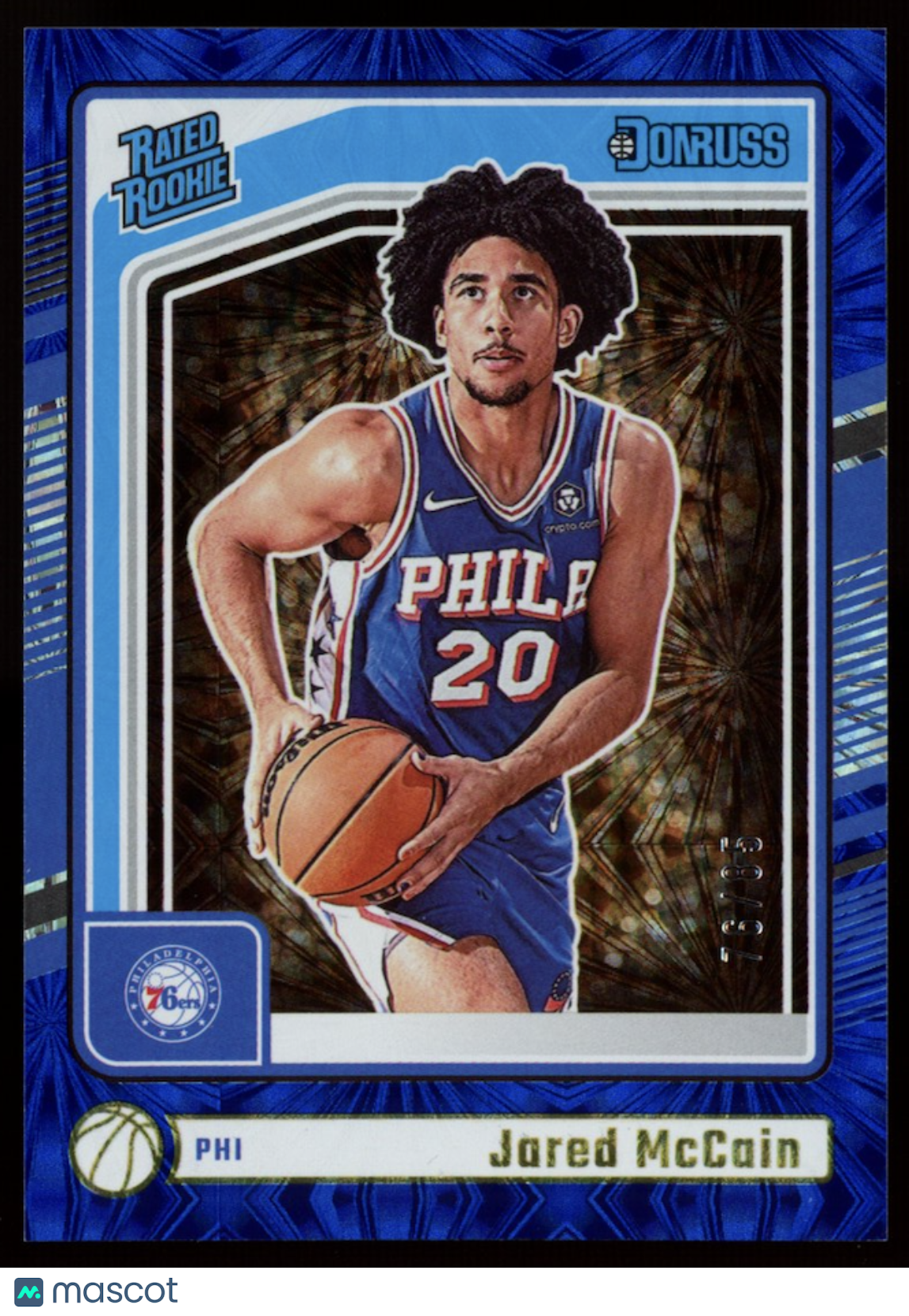 JARED MCCAIN 2024-25 Panini Donruss Blue Fireworks Rated Rookie /85 #228 76ers
