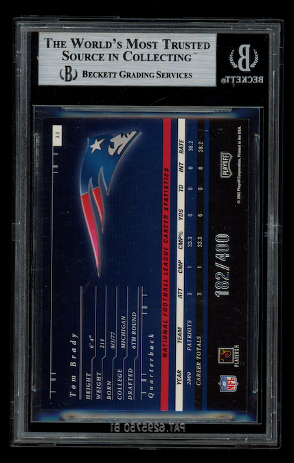 TOM BRADY 2001 Playoff Preferred National Treasures Silver /400 #33 BGS 9 MINT