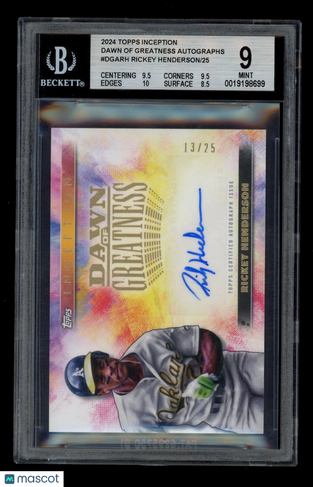 RICKEY HENDERSON 2024 Topps Inception Dawn of Greatness Auto /25 #DGARH BGS 9