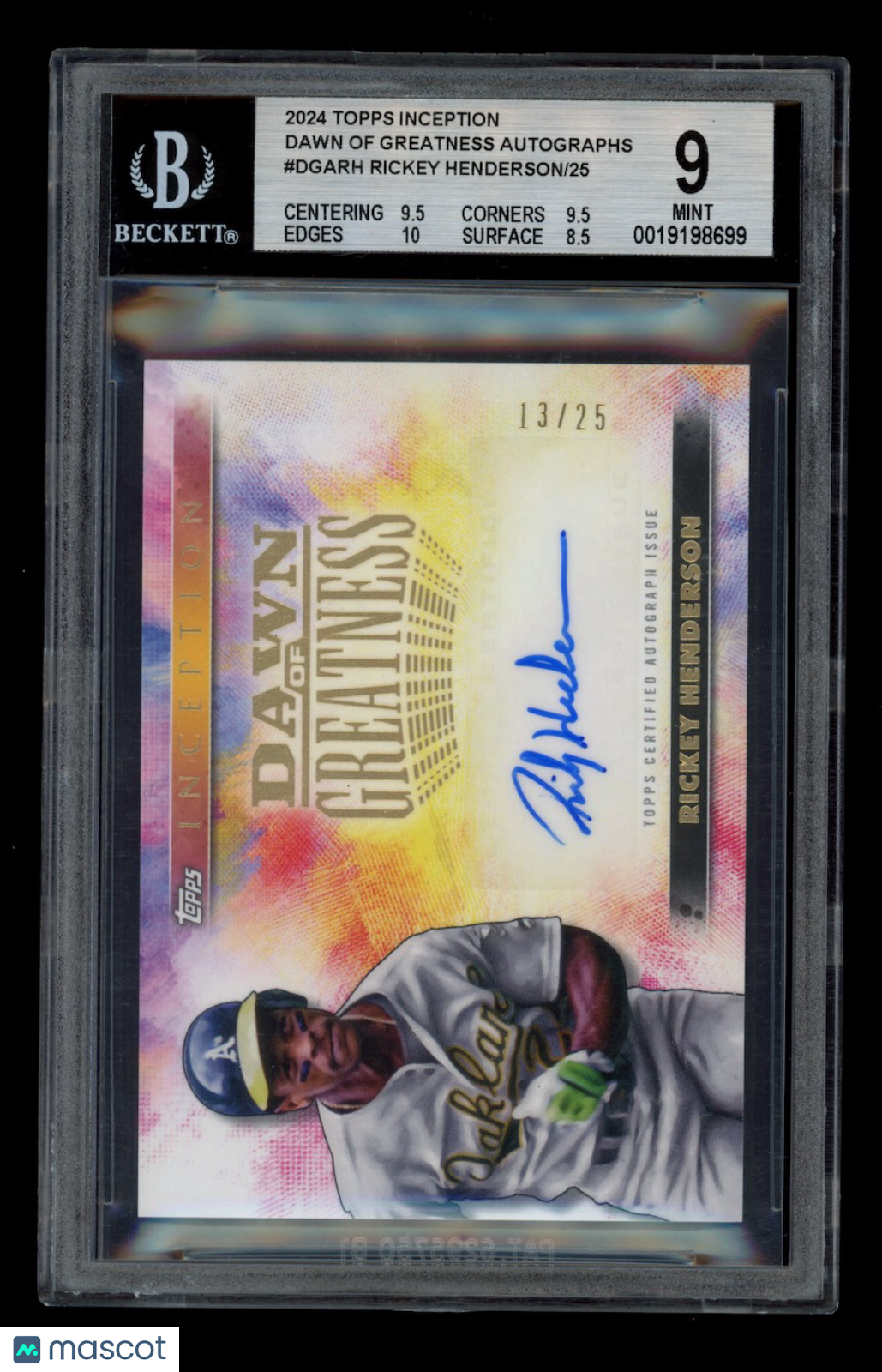 RICKEY HENDERSON 2024 Topps Inception Dawn of Greatness Auto /25 #DGARH BGS 9