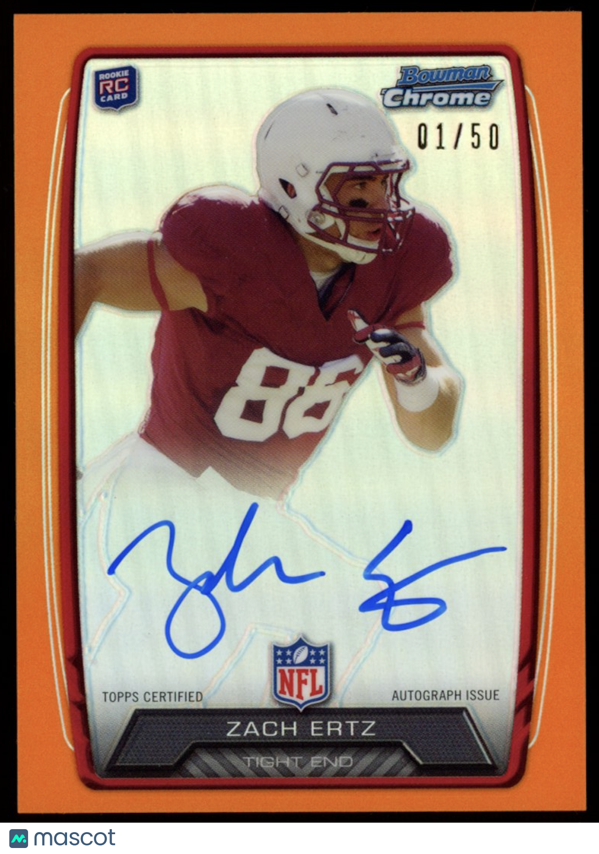 ZACH ERTZ 2013 Bowman Chrome Rookie Auto Orange Refractor /50 Eagles Stanford