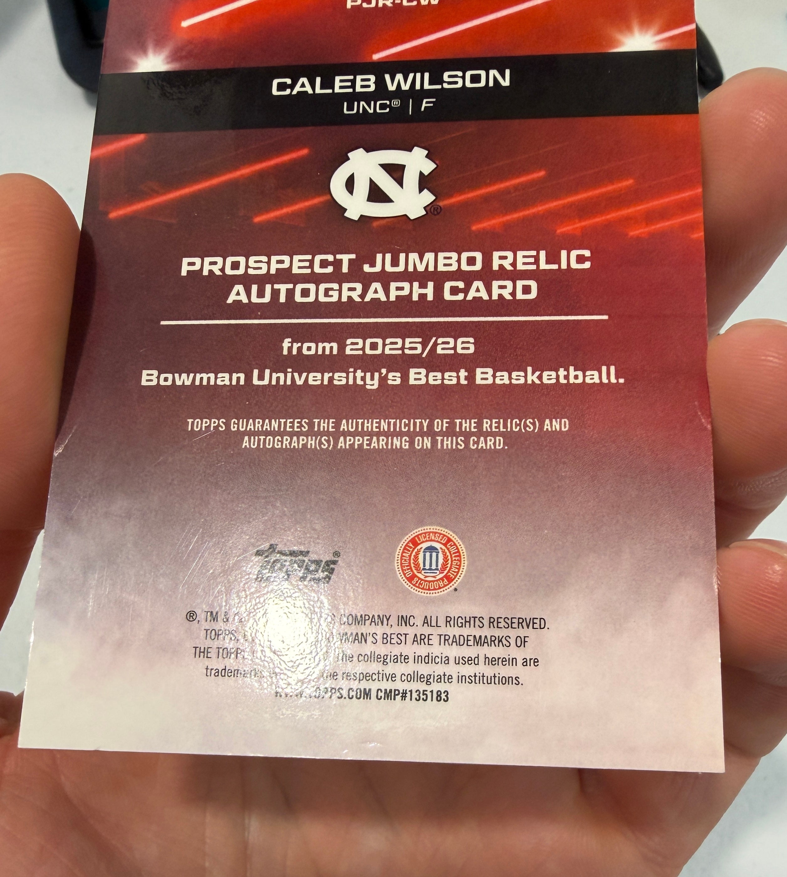 CALEB WILSON 2025-26 Bowman University Best Brand Logo Patch Auto /2 #PJR-CW