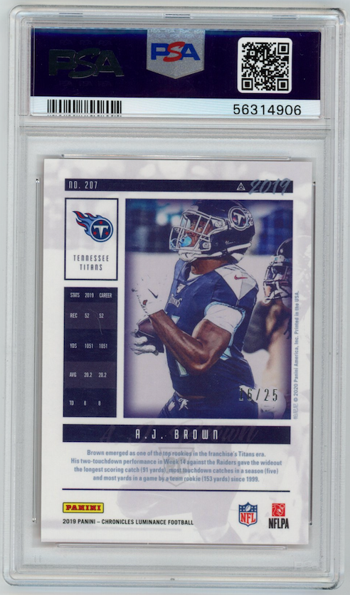 AJ A.J. BROWN 2019 Panini Chronicles Luminance Rookie Orange /25 PSA 10 #207