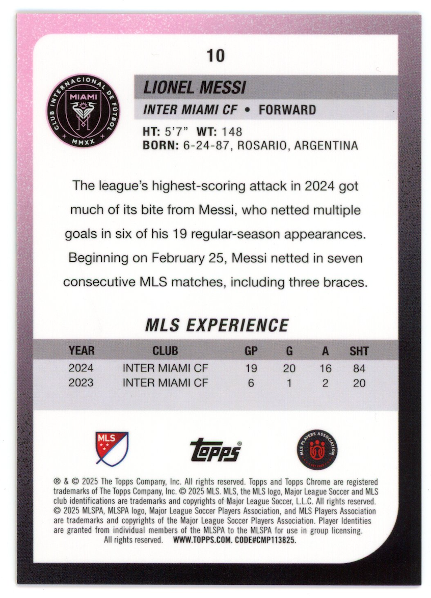 LIONEL MESSI 2025 Topps Chrome MLS Orange Mini Diamond Refractor /25 #10 Miami