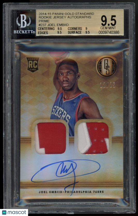 JOEL EMBIID 2014-15 Panini Gold Standard Rookie Patch Auto Prime /25 BGS 9.5
