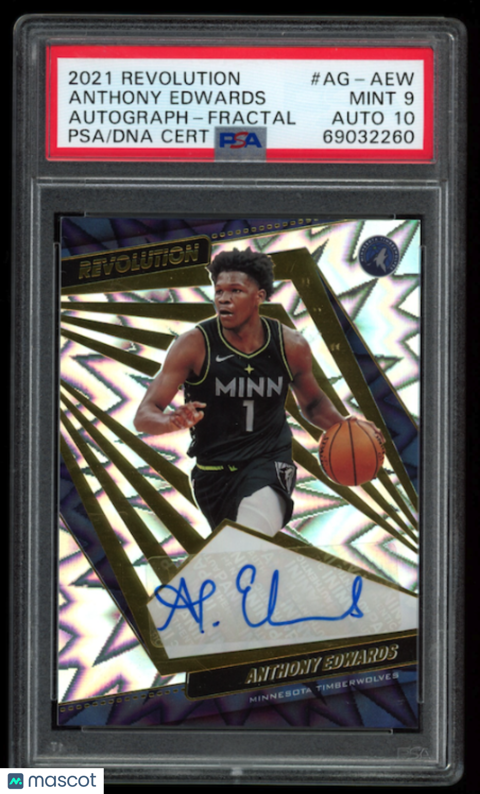 ANTHONY EDWARDS 2021-22 Panini Revolution Fractal Auto /100 #AG-AEW PSA 9 AU 10