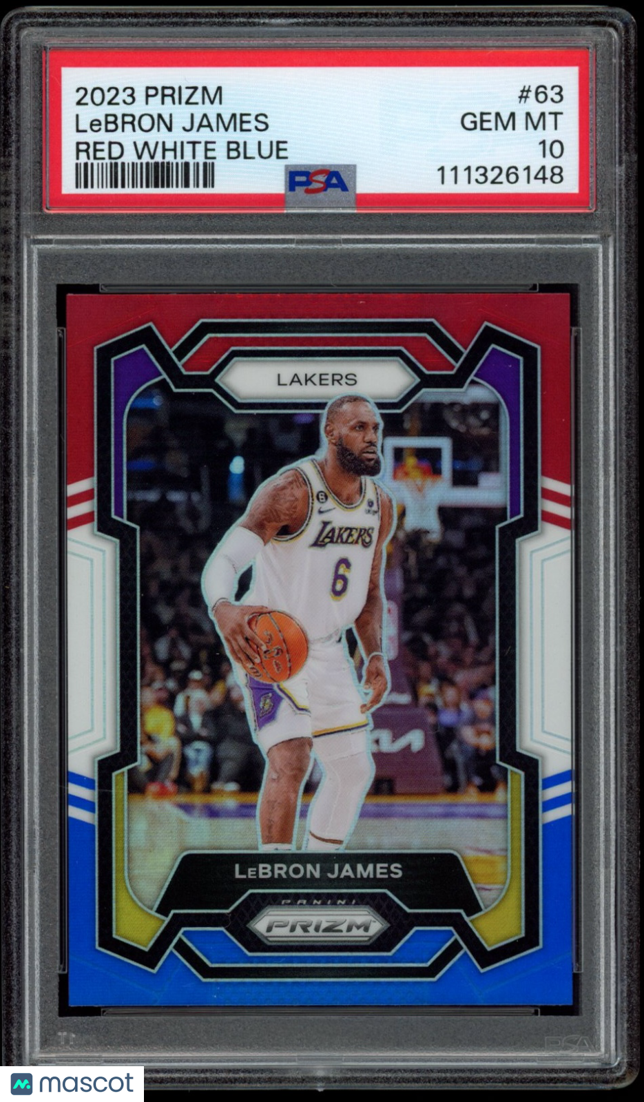 LEBRON JAMES 2023 Panini Prizm Red White Blue #63 PSA 10 Lakers