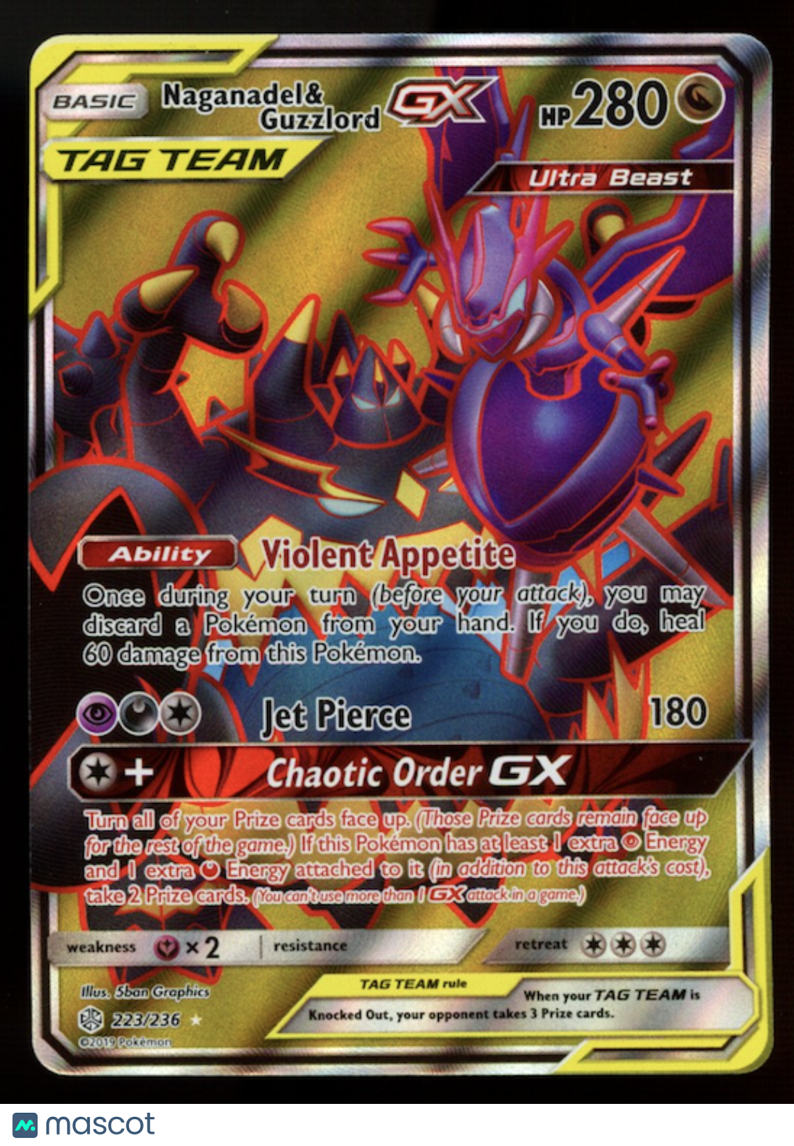 NAGANADEL & GUZZLORD GX 2019 Pokemon Cosmic Eclipse Tag Team #223/236 Ultra Rare