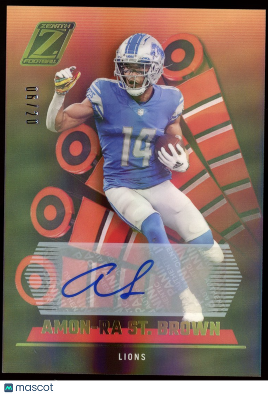 AMON-RA ST. BROWN 2022 Panini Zenith Red Zone Auto /20 #45 Detroit Lions