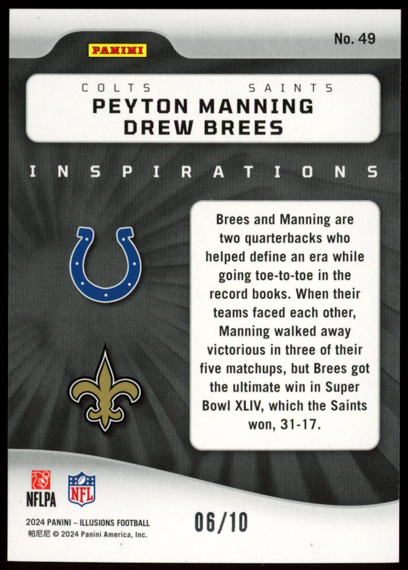 PEYTON MANNING DREW BREES 2024 Panini Illusions Inspirations Gold /10 #49