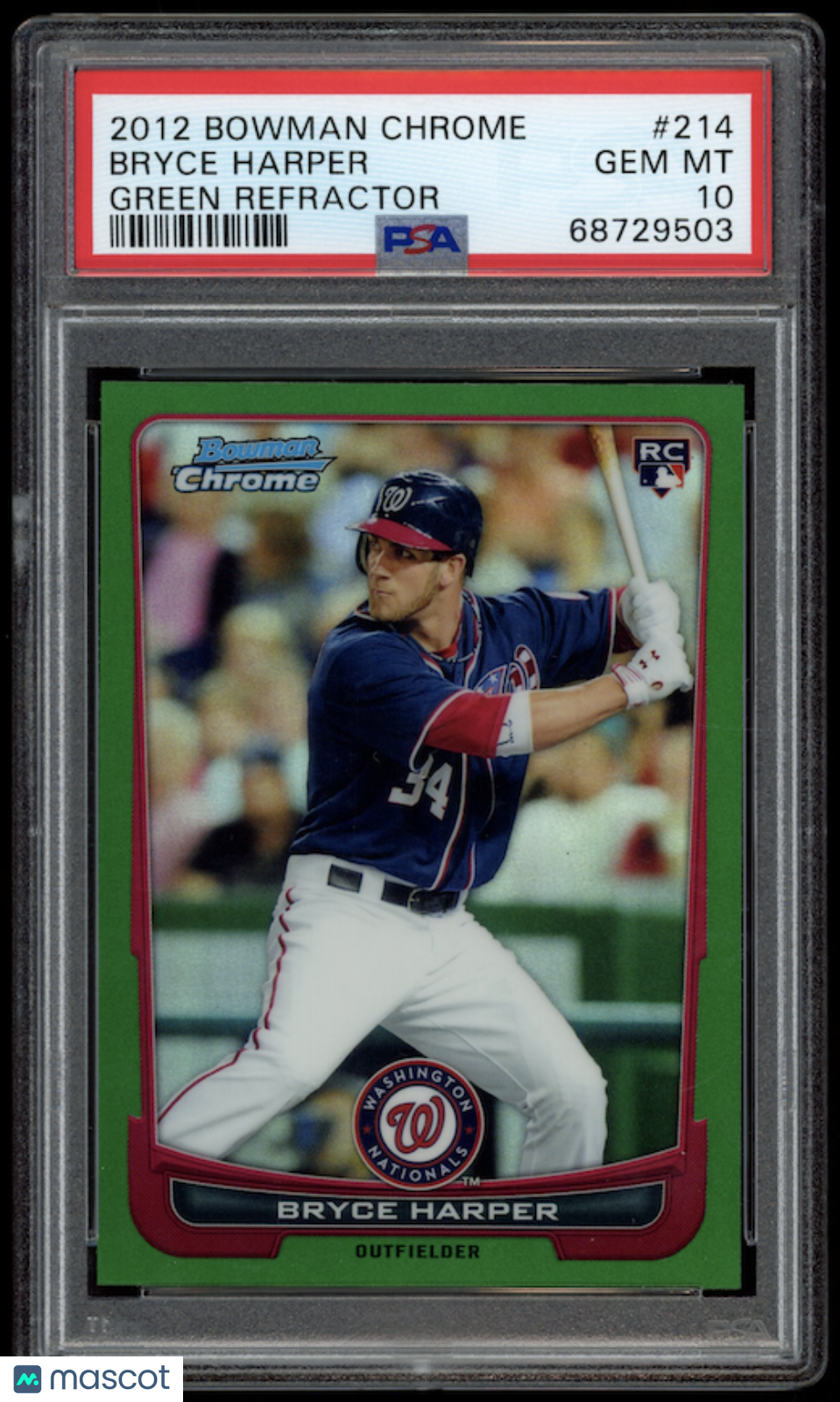 BRYCE HARPER 2012 Bowman Chrome Rookie Green Refractor #214 PSA 10 Nationals