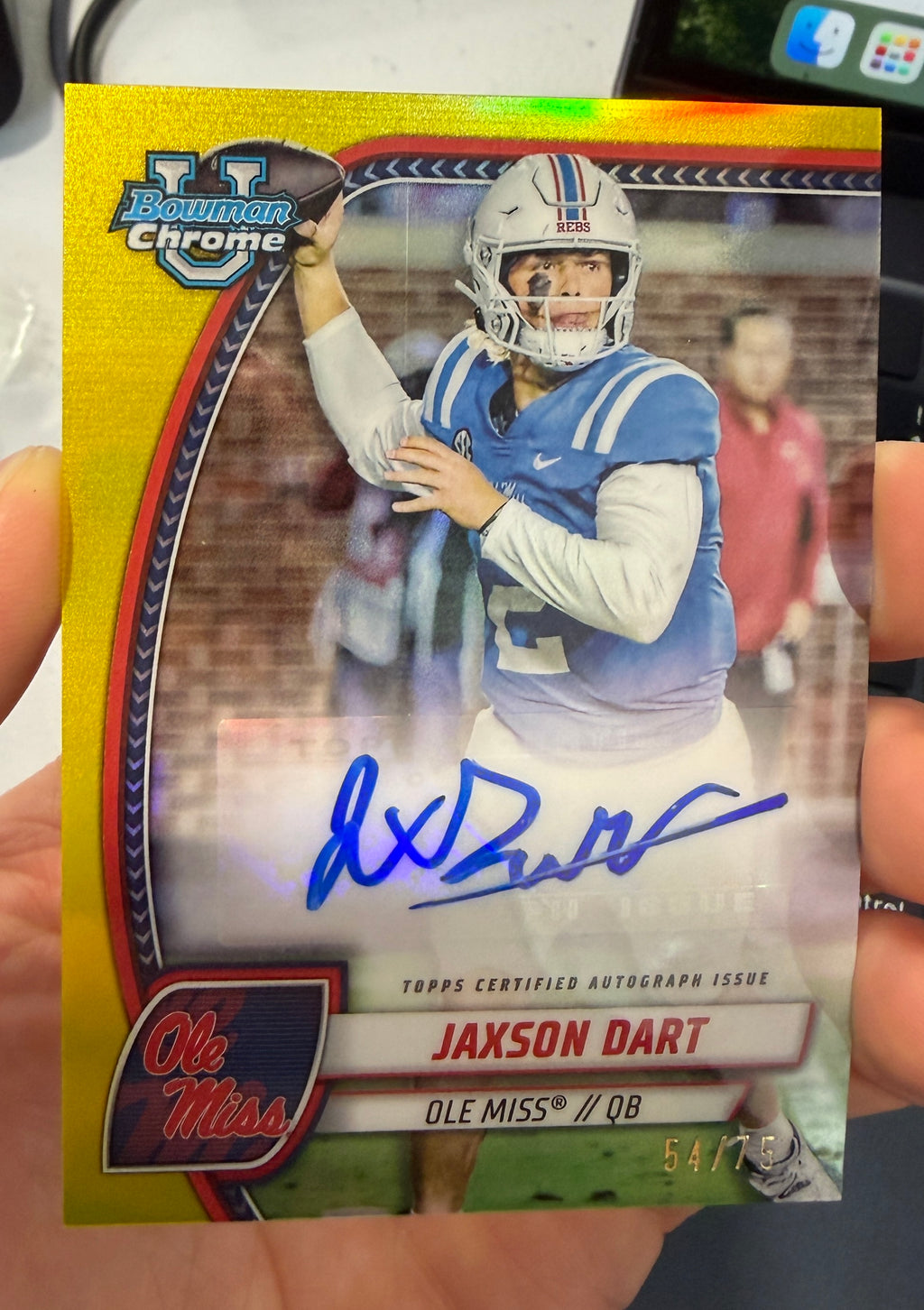 JAXSON DART 2024 Bowman U Chrome Prospect Auto Yellow Refractor /75 #PA-JDA