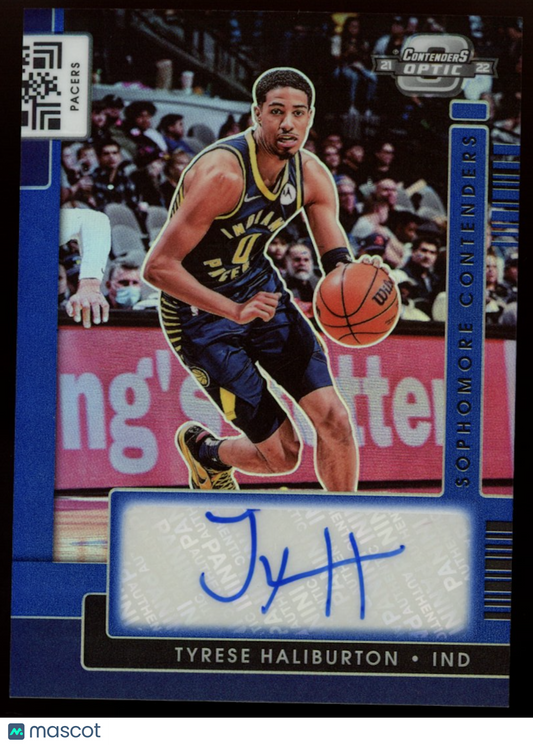 TYRESE HALIBURTON 2021-22 Panini Contenders Optic Sophomore Blue Prizm Auto /75
