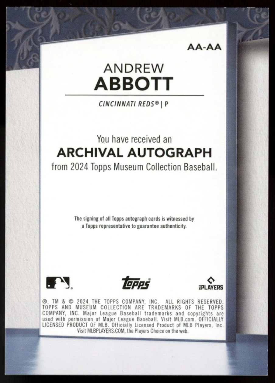 ANDREW ABBOTT 2024 Topps Museum Collection Rookie Archival Auto /25 #AA-AA Reds