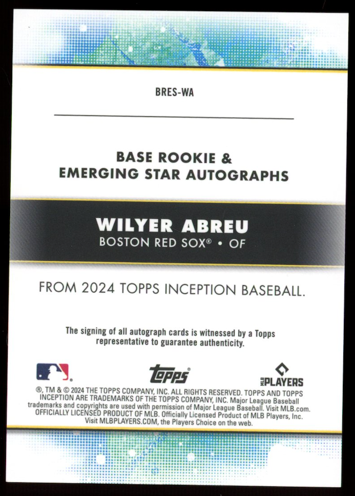 WILYER ABREU 2024 Topps Inception Rookie Auto Purple /199 Red Sox