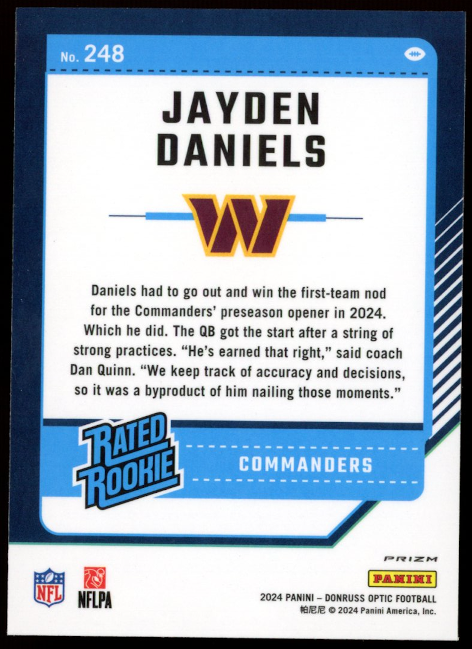 JAYDEN DANIELS 2024 Panini Donruss Optic Rated Rookie Freedom Prizm SSP #248