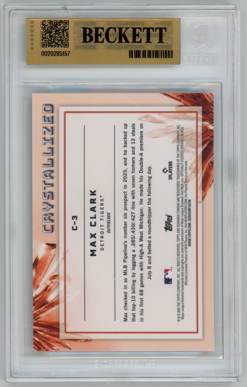 MAX CLARK 2025 Bowman Chrome Draft Crystallized Gold Refractor /50 #C3 BGS 9.5