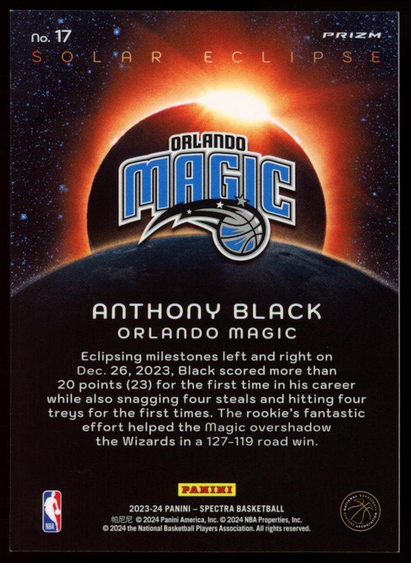 ANTHONY BLACK 2023-24 Panini Spectra Solar Eclipse Case Hit Rookie SSP #17 Magic