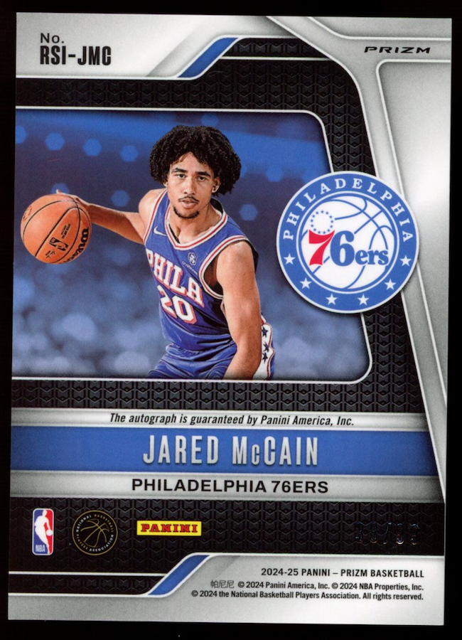 JARED MCCAIN 2024-25 Panini Prizm Rookie Signatures Auto Red Prizm /99 76ers