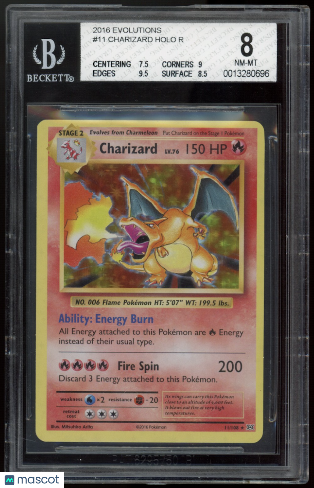 CHARIZARD 2016 Pokemon Evolutions Holo #11/108 BGS 8 NM-MT