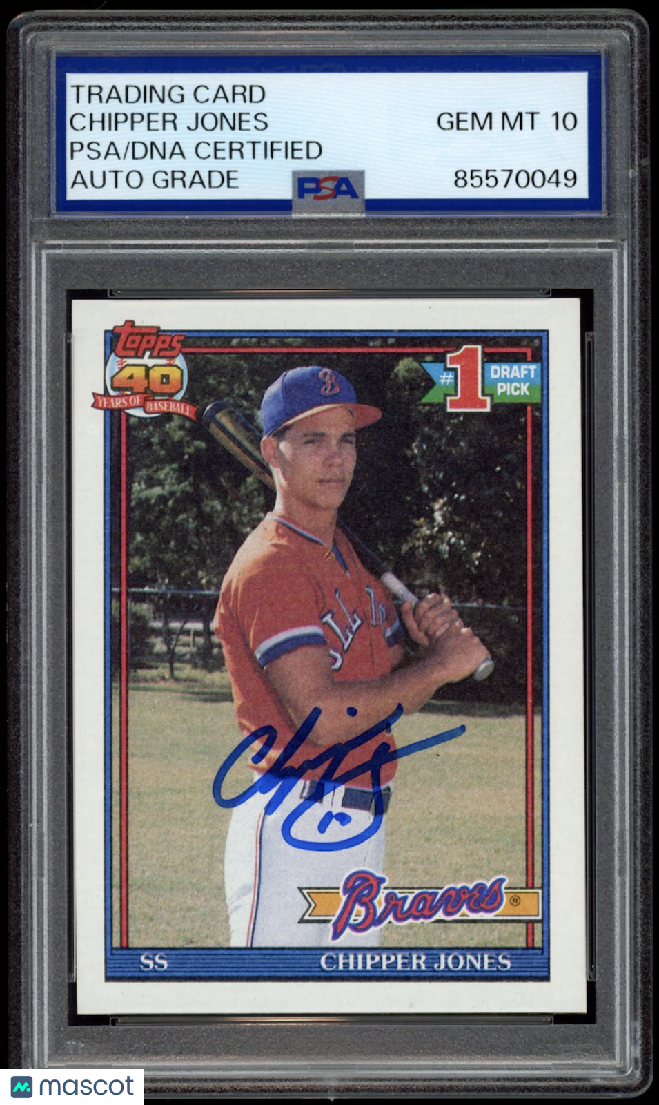 CHIPPER JONES 1991 Topps Rookie Signed #333 PSA/DNA Certified Auto Grade 10