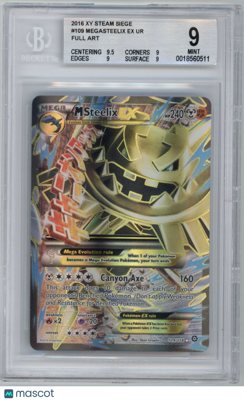 MEGA M STEELIX EX 2016 Pokemon XY Steam Siege Ultra Rare Full Art #109 BGS 9