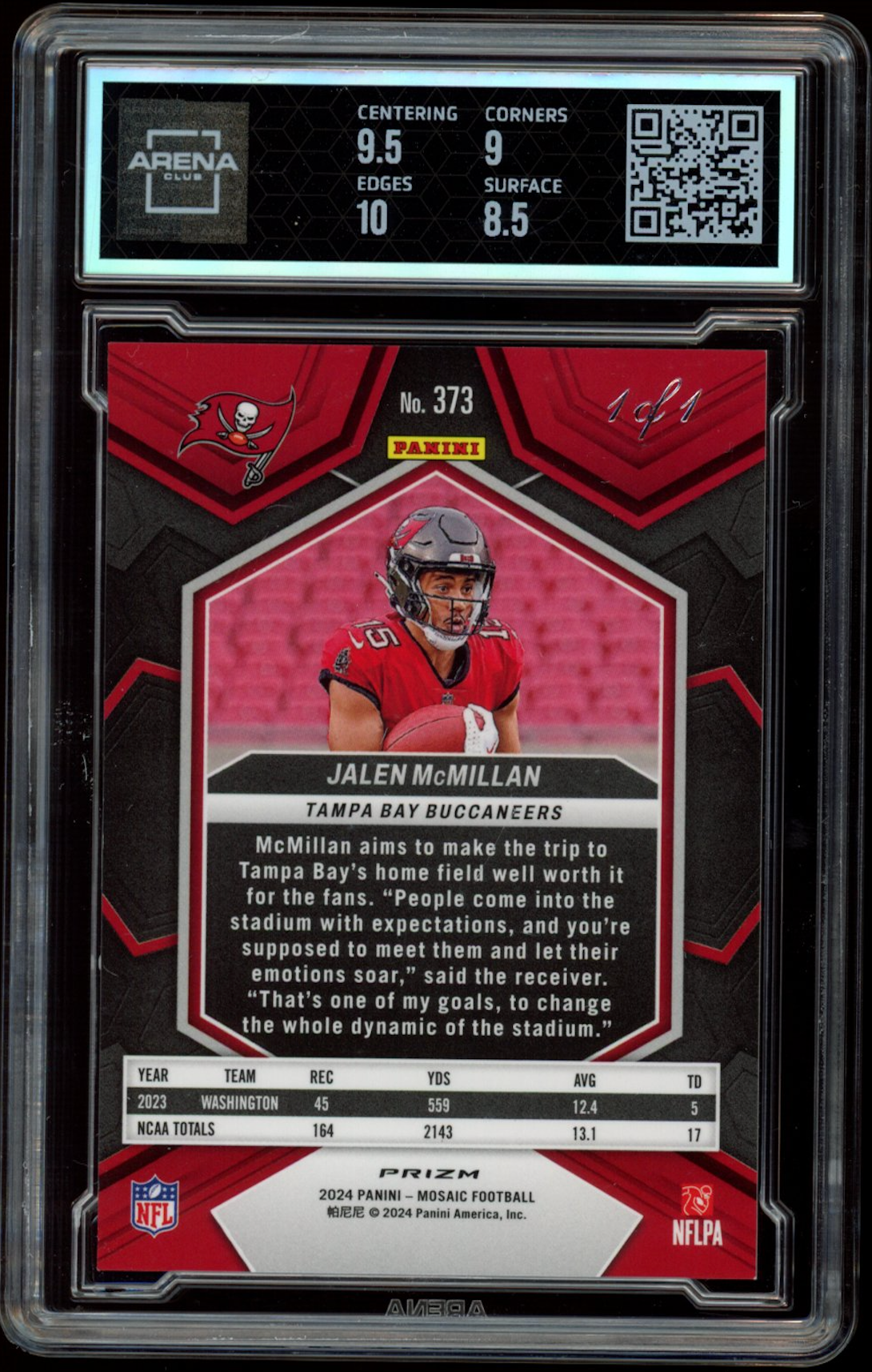 JALEN MCMILLAN 2024 Panini Mosaic No Huddle Black Prizm Rookie 1/1 #373